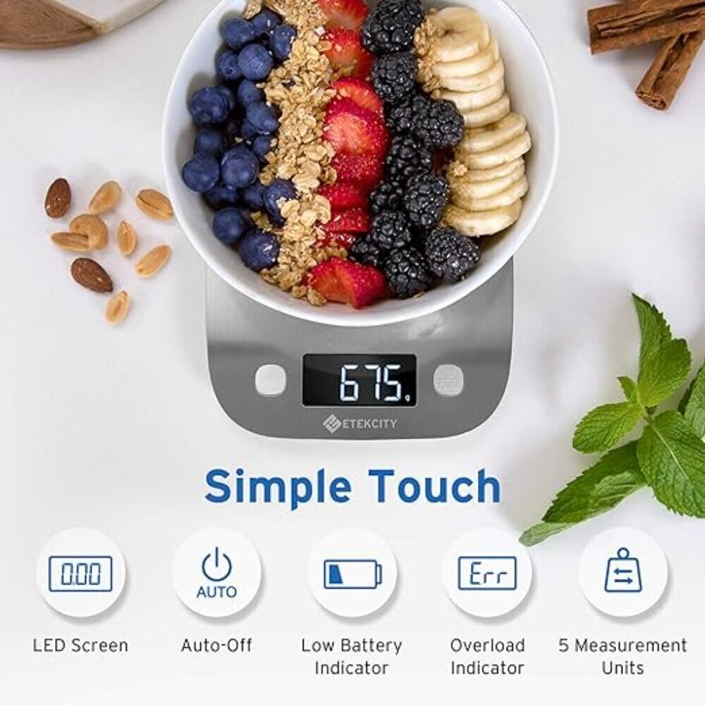 Etekcity Digital Kitchen Scale Stainless Steel LED Display 5kg Grams Oz